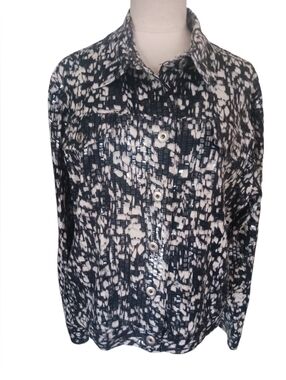 Notations Black & White Jacket Textured Abstract Shimmering Clear Sequins Size L